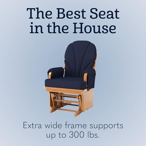 Nursery Glider Rocker Chair with Wood Base and Padded Armrests, Navy
