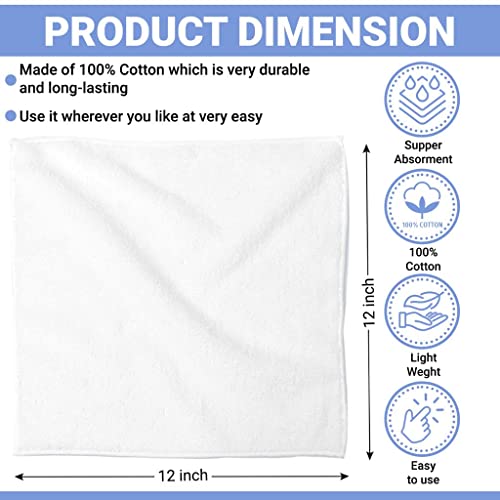 QUBA LINEN 100% Cotton Washcloth Set 24-Pack - 12x12 Absorbent Face Towels