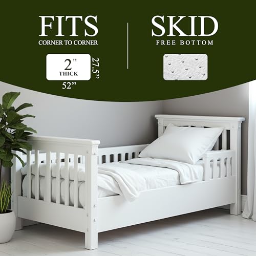 Organic Cotton Toddler Mattress Topper - 2-Inch Memory Foam, Waterproof & Washable Cover