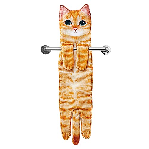 Funny Cat Hand Towel, Soft Hanging Decorative Towel for Bathroom and Kitchen