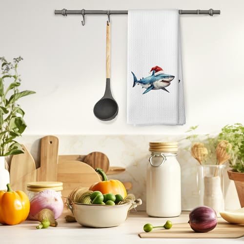 Coastal Christmas Shark Kitchen Towel - 16x24 in, Color 02
