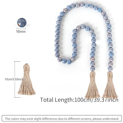 39-inch Wooden Bead Garland with Jute Tassels, Rustic Farmhouse Decor