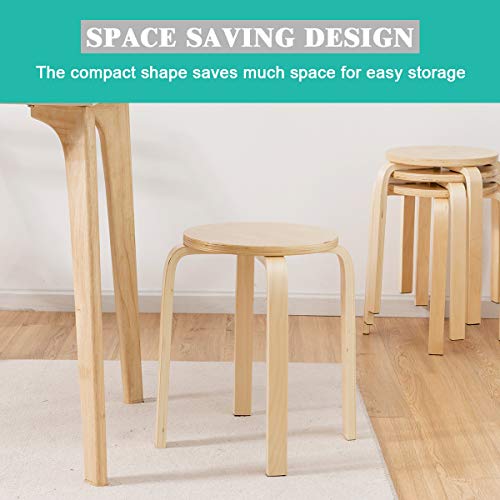 Set of 4 Stackable 18-inch Bentwood Stools, Round Backless Wood Chairs
