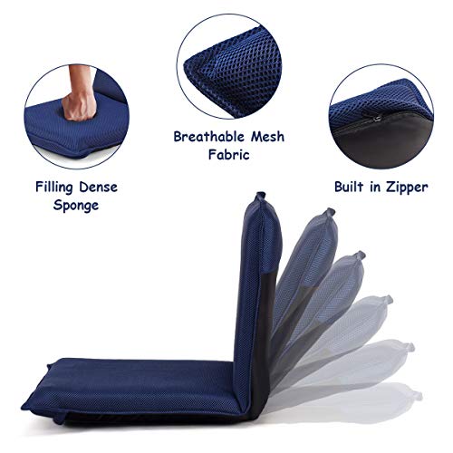 Adjustable 6-Position Mesh Floor Chair, Foldable Padded Gaming Sofa