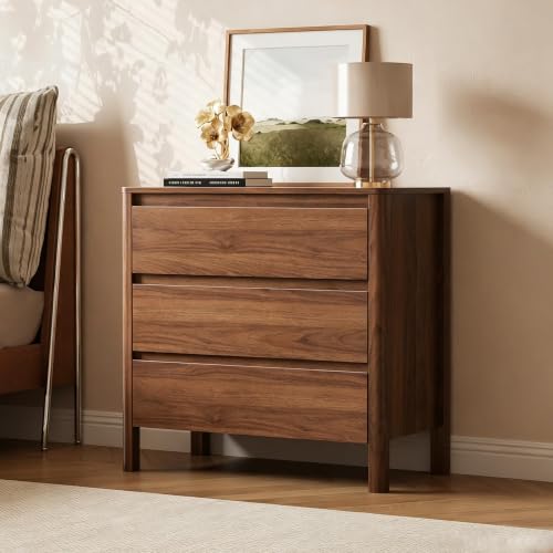3-Piece Walnut Bedroom Set: 5-Drawer Dresser and Two 3-Drawer Nightstands