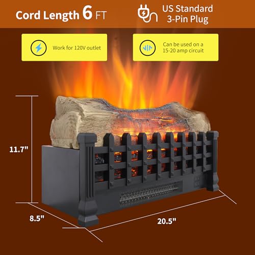 21-Inch Electric Fireplace Log Set Insert with Realistic Flame and Remote