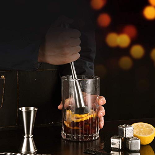 Stainless Steel Cocktail Muddler Set with Jigger and Bar Spoon - 10 Inch Professional Bar Tools for Mojitos and Fruit Drinks