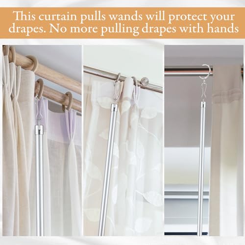 6-Pack 46-Inch Metal Curtain Pull Wand Set with Rings and Hooks