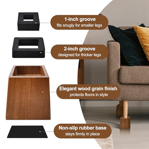 Heavy Duty Solid Wood Bed Risers 5 Inch, Non-Slip Furniture Lifts (2500 lbs)