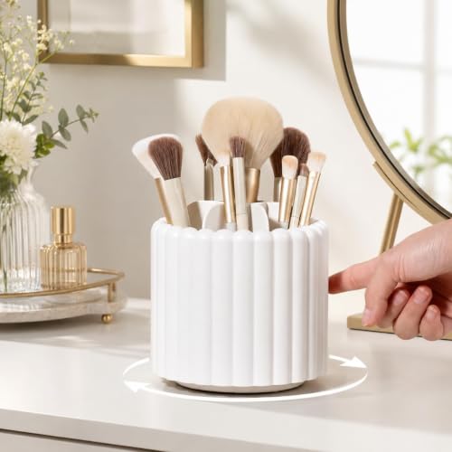 Anyoifax White Rotating Makeup Brush Holder Organizer with Removable Dividers - Small