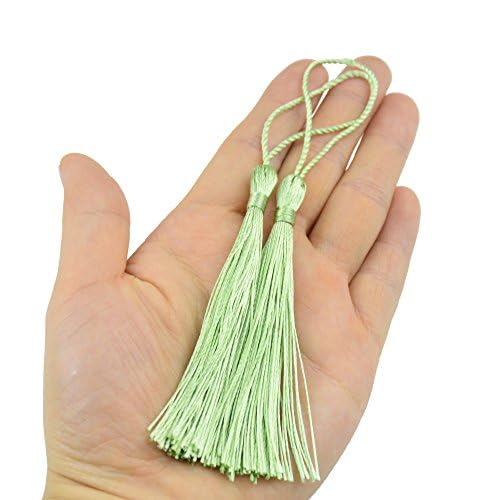 100Pcs 5-Inch Grass Green Silky Tassels with Loops for DIY Crafts & Bookmarks