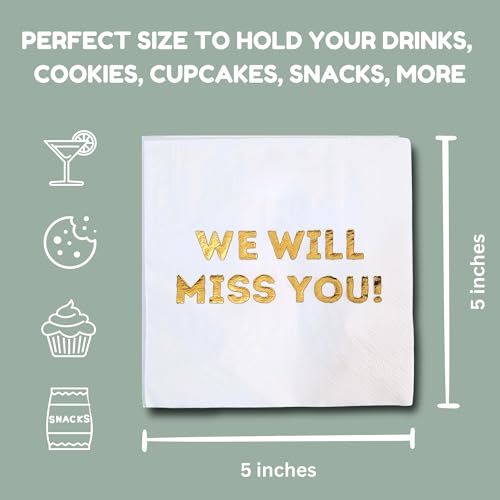 Cloverjoyed 5x5 Inch 'We Will Miss You' Farewell Cocktail Napkins - 50 Pack