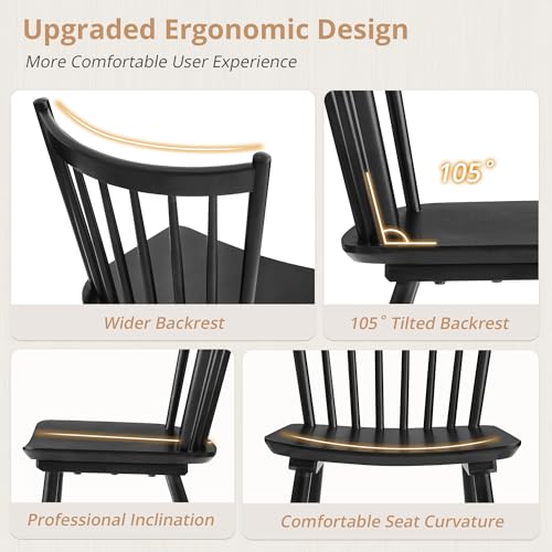 Set of 4 Farmhouse Spindle Back Dining Chairs - Solid Wood Windsor Chairs