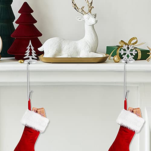 URATOT Silver Christmas Stocking Holders Set of 5 - Mantel & Fireplace Hooks with Elk, Star, Tree, Snowman, Gnome Designs