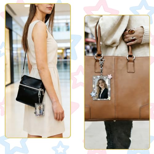 2 Pack Acrylic Photocard Holder Keychain with Cute Star Pendant