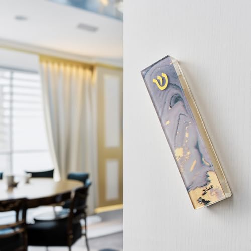 Lilac Marble Art Glass Mezuzah with Gold Accents – Handcrafted Wall Decor
