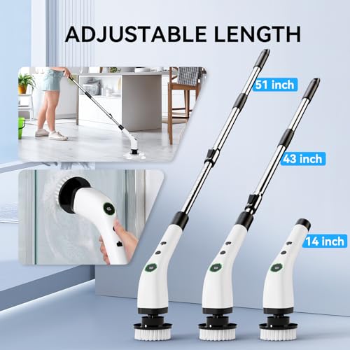 Cordless Electric Spin Scrubber with 8 Replaceable Heads & Extension Handle