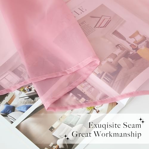 Pink Voile Sheer Bed Canopy Drapes - 114 x 180 Inch Scarf Valance Curtain