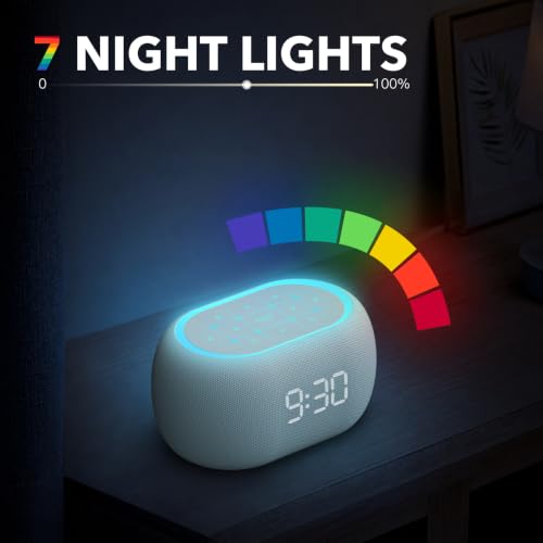 White Noise Sound Machine Alarm Clock with Bluetooth Speaker & 7 Night Lights