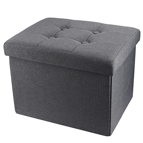 Foldable Storage Ottoman Footrest Stool - Small Grey Footstool (17x13x13 In)