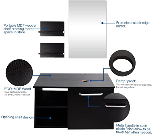 28-Inch Wall-Mounted Bathroom Vanity Set with Glass Sink and Mirror