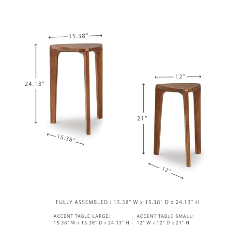 Triangular Nesting Side Tables, Solid Wood Set of 2, Medium Brown