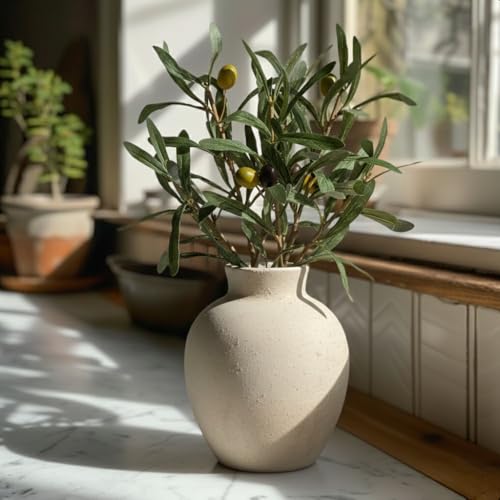 6-Inch Ceramic Decorative Flower Vase - Rustic Farmhouse Boho Table Decor