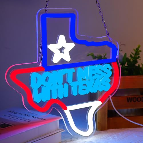 DON'T MESS WITH TEXAS Neon Wall Sign - Funny LED Decor for Bedroom, Man Cave, Dorm, Holiday Gift