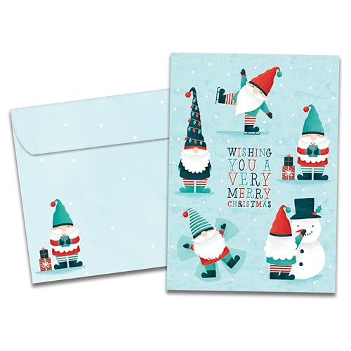 Christmas Greeting Cards with Envelopes - Festive Gnomes - 5x7 - Eco-Friendly Recycled Paper