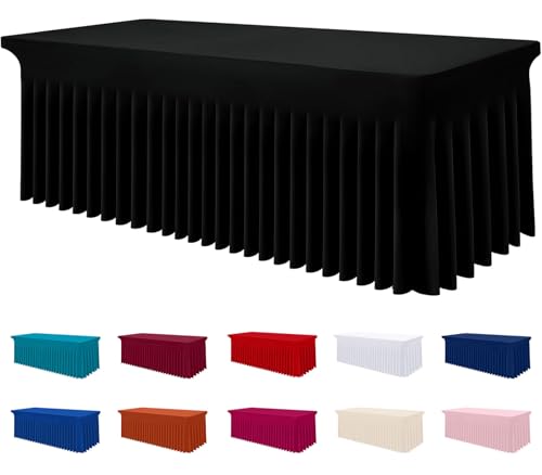 6ft Fitted Stretch Spandex Tablecloth with Ruffled Skirt - Black (72x30x30)