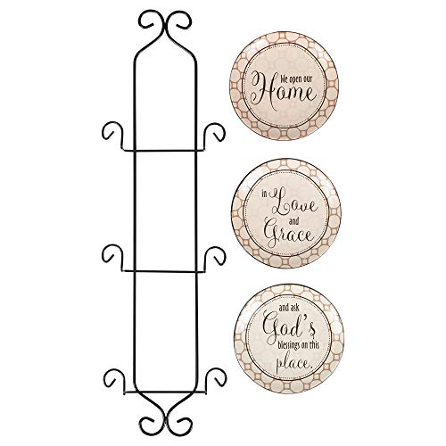 Inspirational Ceramic Wall Plate Set with Metal Display Rack