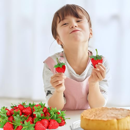 50 PCS Artificial Red Strawberries - Realistic Decorative Fruits