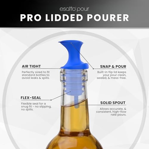 Esatto Assorted Pour and Seal Bottle Pourers with Lids - 12 Pack, Universal & Drip-Free