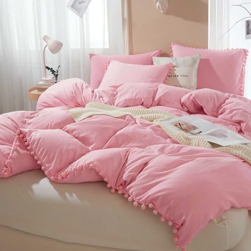 ETDIFFE Pink Boho Duvet Cover Set Queen Size 3 Piece - No Comforter