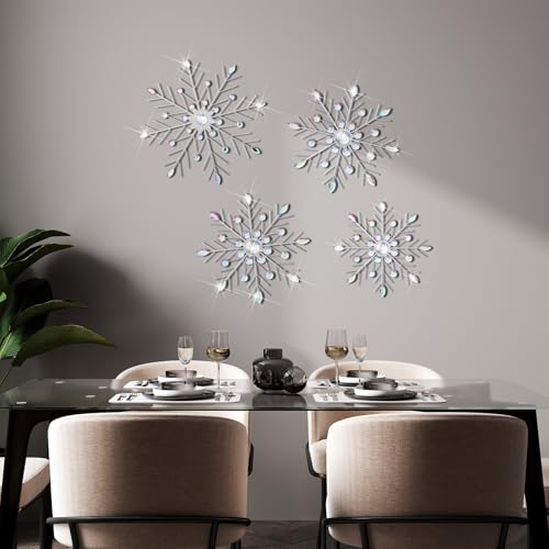 Hicarer 4-Pack Silver Metal Snowflake Wall Decor, 20/25/30 cm Christmas Hanging Art