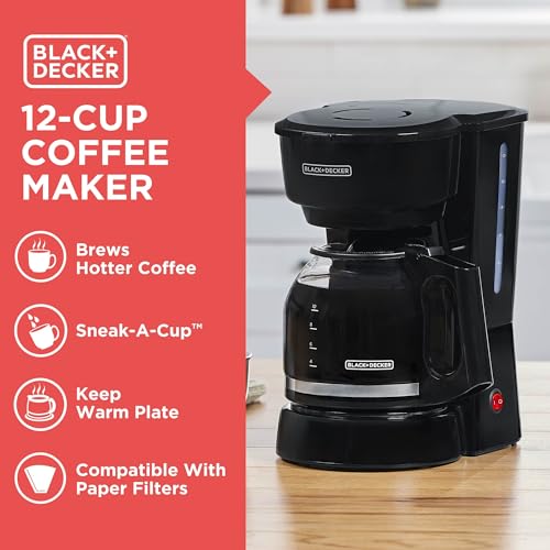 12-Cup Drip Coffee Maker with Non-Drip Carafe & Removable Filter, Black