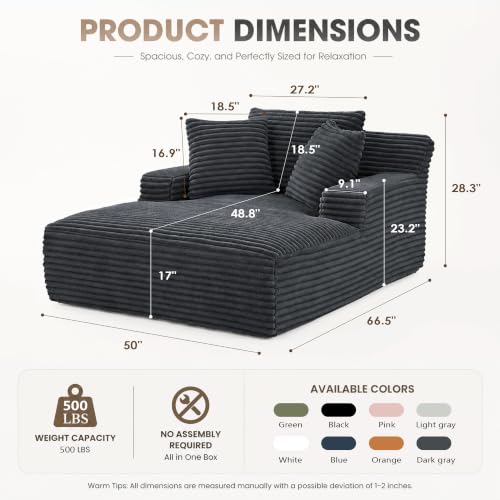 67-Inch Oversized Corduroy Chaise Lounge Chair with 3 Pillows