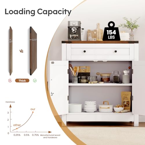 30" Modern Farmhouse Coffee Bar Station, Kitchen Sideboard Cabinet - White