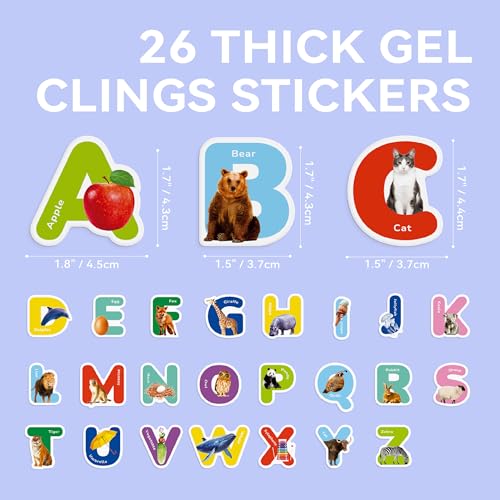 26-Piece Removable Letter & Animal Gel Stickers for Kids