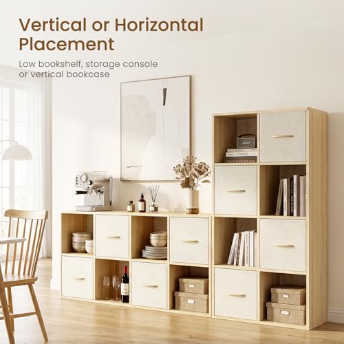 8-Cube Solid Wood Storage Organizer with 4 Foldable Fabric Bins