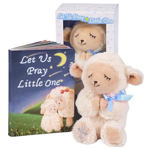 Baby Boy Baptism Gift Set with Praying Lamb Plush Toy and Prayer Book