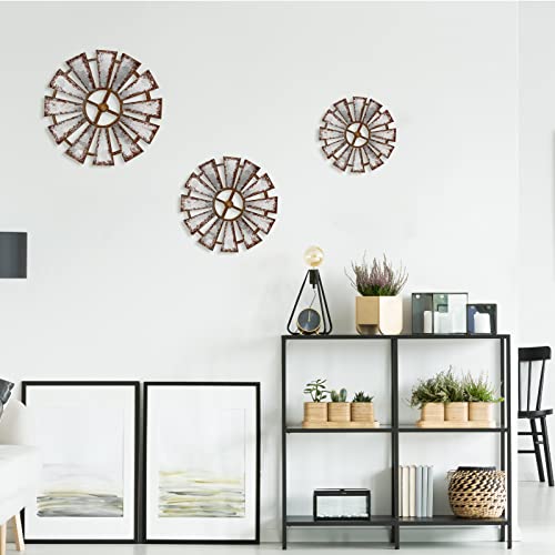 3-Piece Rustic Wood Windmill Wall Decor Set for Farmhouse Home Styling