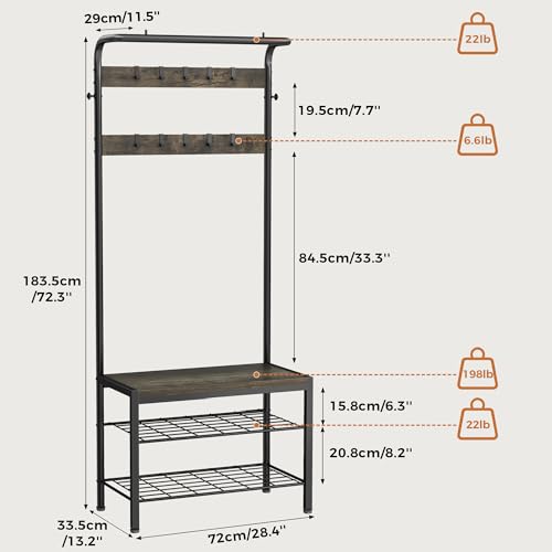 4-in-1 Hall Tree Entryway Organizer with Shoe Bench and 10 Storage Hooks