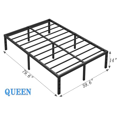 NEW JETO Queen Metal Bed Frame with Storage Space, 14 Inch Heavy Duty