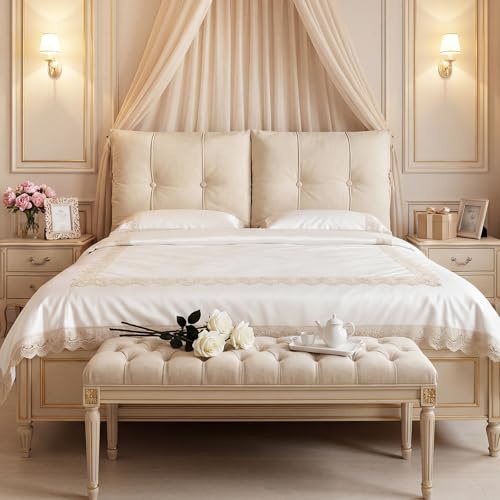 Thickened Velvet Headboard Cover with Pillow - Cream White, Queen Size