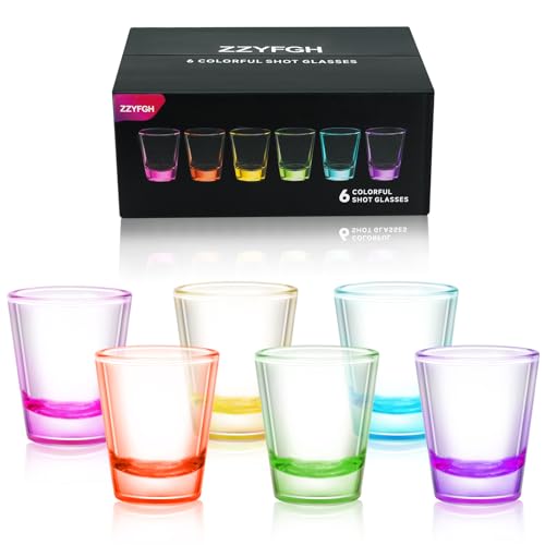 Colorful 6 Pack Shot Glass Set 1.5 oz Heavy Base for Vodka Whiskey Tequila
