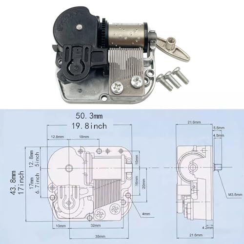 18 Note Wind-Up Music Box Movement Mechanism with Key and Screws