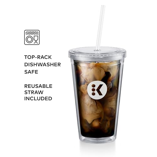 16oz Double-Walled Iced Coffee Tumbler with Reusable Straw