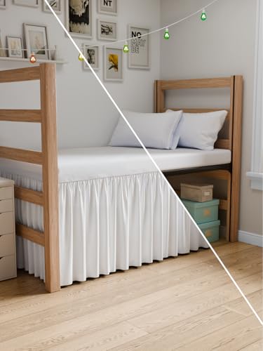 CGK Unlimited Twin XL Bed Skirt - 30 Inch Drop White Dorm Bedskirt