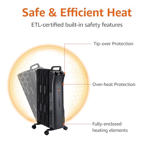 Portable Oil Space Heater 7-Fin 1500W Electric Radiator with Thermostat
